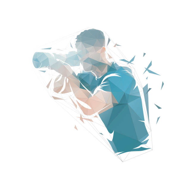 istock Photographer with camera, low polygonal vector illustration. Man takes photo, isolated geometric vector drawing from triangles, side view 1460198175