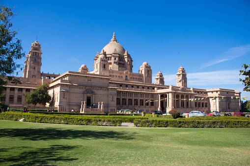 A beautiful view of Umaid Bhawan Palace on a sunny day