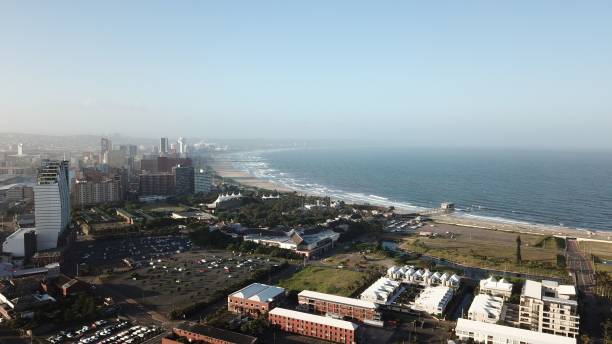 istock Drone cityscape view with sea in the background 1460201197