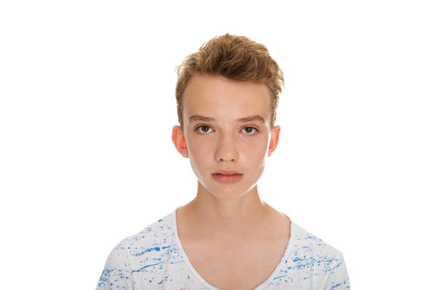 istock Portrait of a young boy with the white background 1460201851
