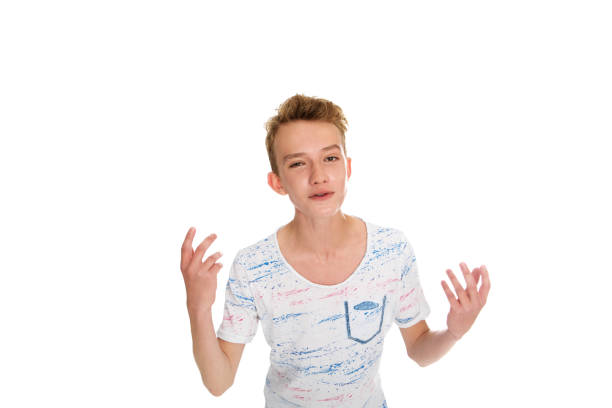The portrait of a young boy with the white background
