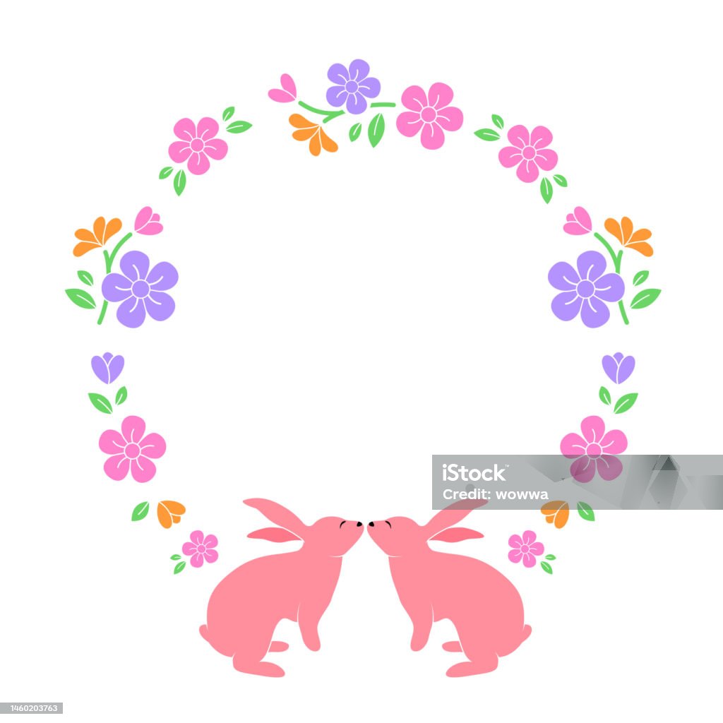 Easter Frame Rabbit Easter Floral And Rabbits Frame Stock Illustration - Download Image Now ...