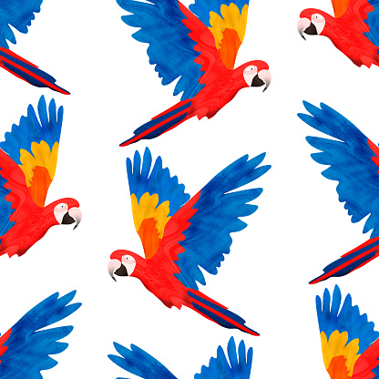 Scarlet macaws seamless pattern