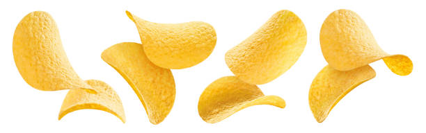 Collection of delicious potato chips on white Collection of delicious potato chips, isolated on white background crisps stock pictures, royalty-free photos & images