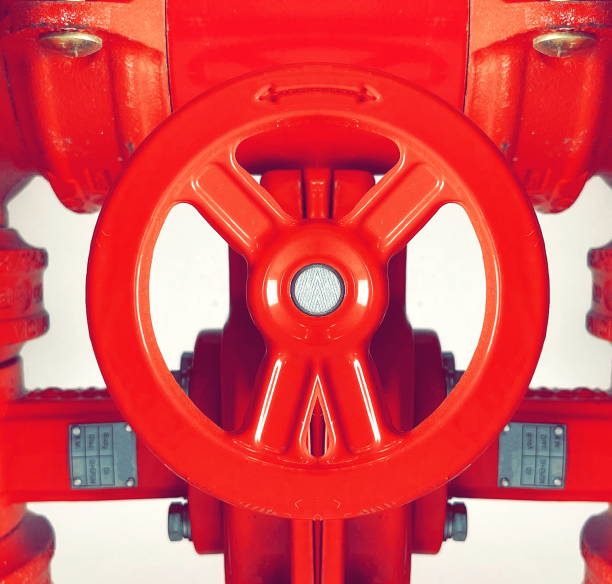 istock Red Handwheel and Tubes. Industry conception. Abstract Minimalism Conception 1460211010