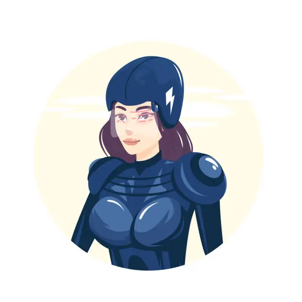 Vector illustration of pilot girl wearing helmet and futuristic uniform, vector illustration