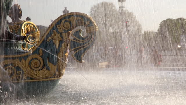 Detail of the Fountain of the Seas on the Place de la Concorde square in Paris