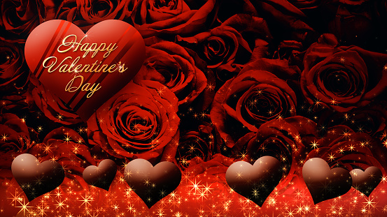 Image of floating chocolate hearts on a rose background, Valentine's Day