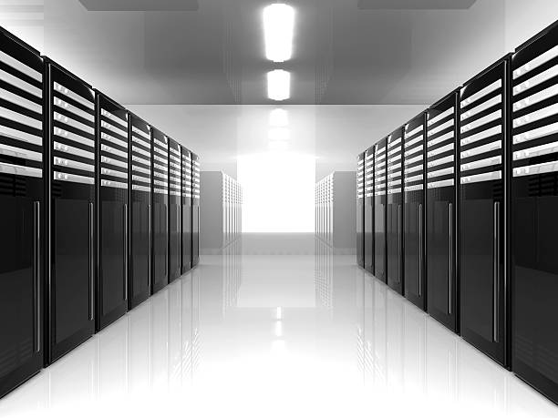 Server Room 3D Illustration. Isolated on white. fileserver stock pictures, royalty-free photos & images