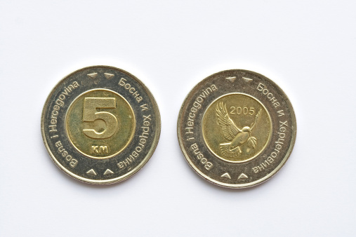 front and back of the coin of five (5) Bosnia-Herzegovina convertible mark BAM, konvertibilna marka