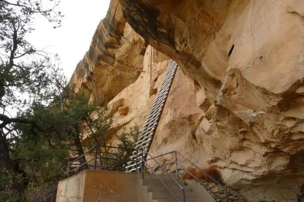 Photo of Mesa Verde National Park, best preserved cliff dwelling with wooden ladder , popular tourist place