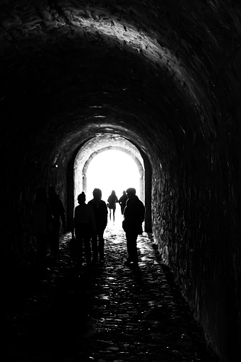 Human people in a tunnel