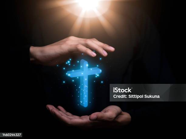 Christian Holding Cross Hands To Ask For Blessing From God Faith In Religion And Studying The Scriptures In The Bose Represents Hope And Love For God Crucifixroodpraying For Christians Stock Photo - Download Image Now