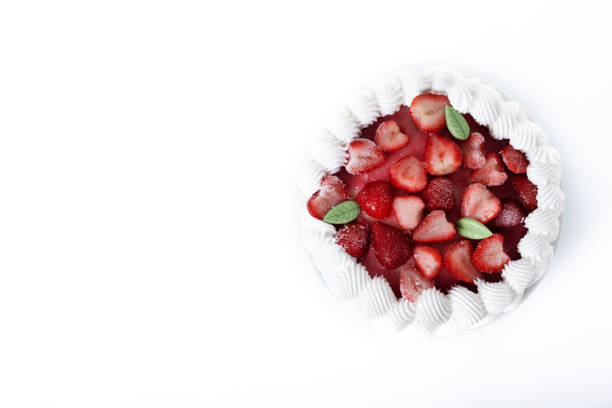 istock Strawberry cake with cream isolated on white background 1460245515