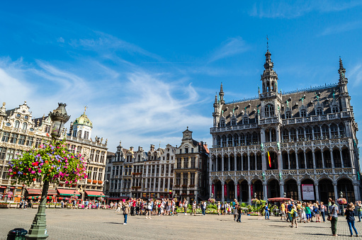 Brussels, Belgium - August 21, 2013: People visiting the famous Grand Place of Brussels, Belgium