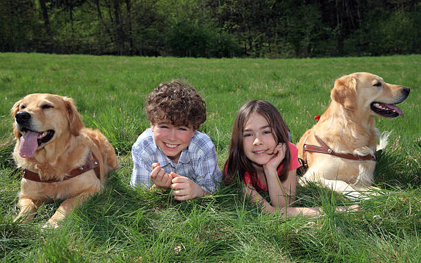 istock Kids with dogs 146025269