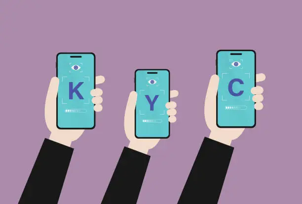 Vector illustration of KYC on a mobile phone