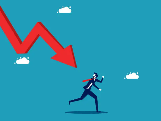 Vector illustration of Businessman running away from the downtrend graph. Escaping from the crisis. vector illustration