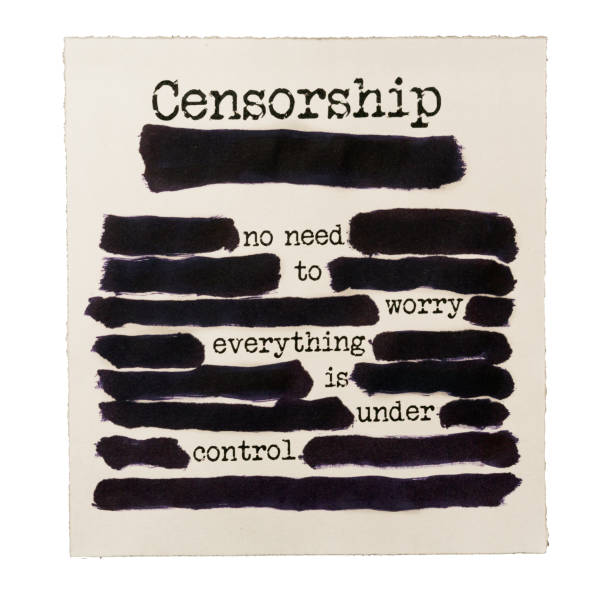 Censorship concept, with words not crossed out in black ink forming a misleading message Redacted message, with visible words spelling out a dystopian soothing message. american propaganda stock pictures, royalty-free photos & images