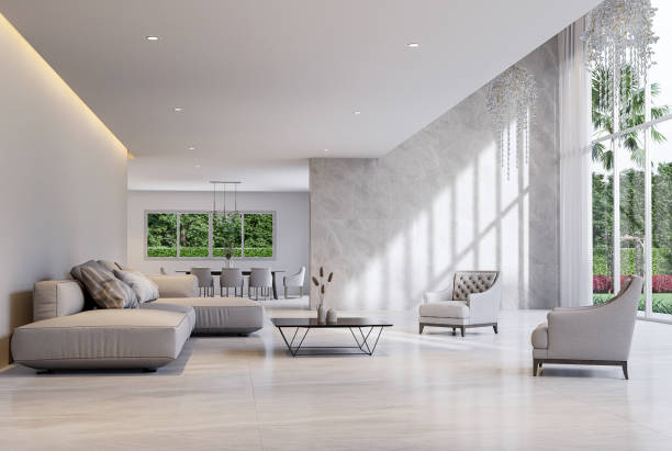 istock Modern style luxury white living room with garden view 3d render 1460268088