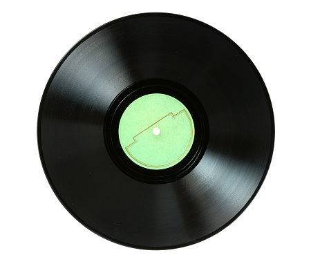 Vintage vinyl gramophone  record on white