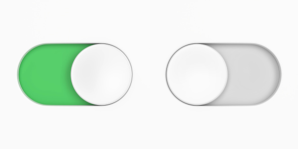 Toggle switch buttons, UX design elements isolated on white background. 3D illustration
