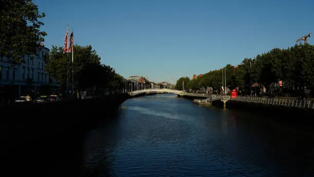 Ha'penny bridge and river Liffey in Dublin