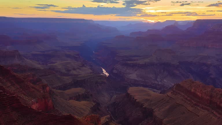 Layers of canyon filled by the wonderfully colored light of the setting sun. The Grand Canyon, Arizona.