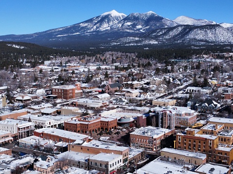 Scenic downtown Flagstaff as seen from the air