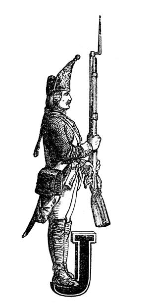 istock Typography: capital letter J with a soldier armed with bajonet 1460288433