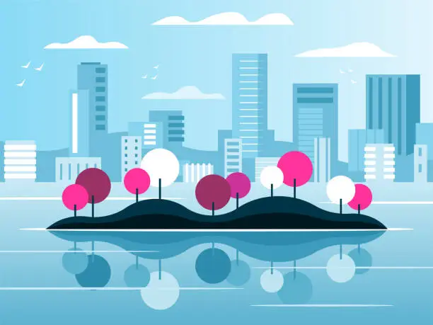 Vector illustration of Island on a city background