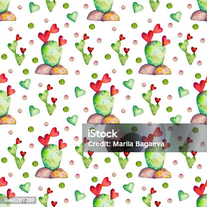 istock Watercolor hand painted seamless pattern cactuses 1460289289