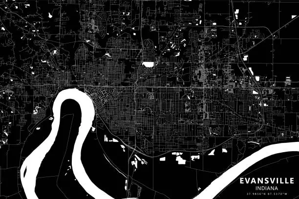 Vector illustration of Evansville, Indiana, USA Vector Map