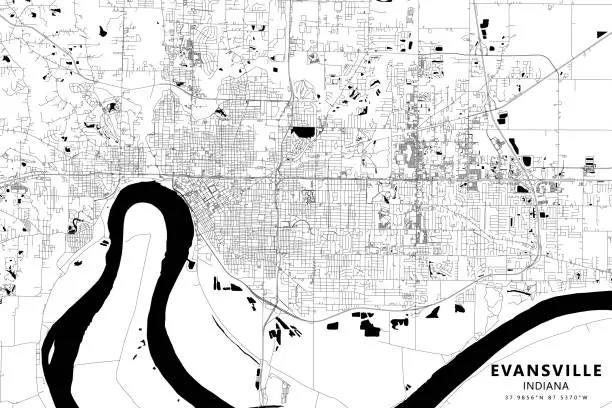 Vector illustration of Evansville, Indiana, USA Vector Map