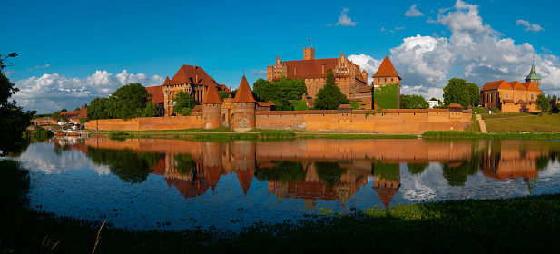 2022-06-13. panoramic view of castle of the Teutonic Knights Order in Malbork, Poland, is the largest castle in the world. Malbork Poland