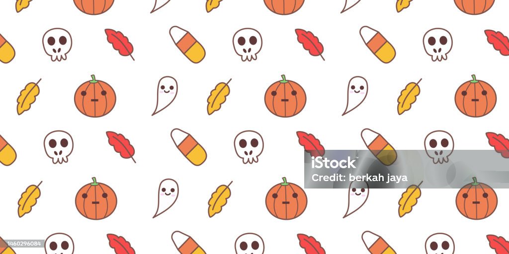 Simple Halloween Pattern With Cute Skull And Ghost Illustration Childish Wallpaper  Design For Holiday Theme Stock Illustration - Download Image Now - iStock