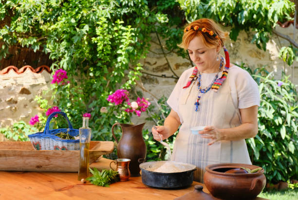 Mediterranean Woman Preparing Local Food