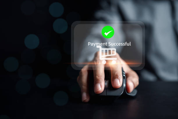 istock Man hand using  computer mouse, access paying online payment, banking and online shopping via banking mobile app, E-transaction and financial technology, E-commerce delivery online payment concept. 1460298999