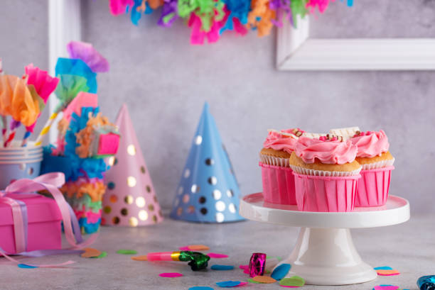 istock Birthday party concept with cupcake 1460304349