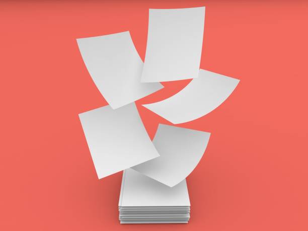 istock Flying sheets of office paper over a stack on a red background. 1460308230