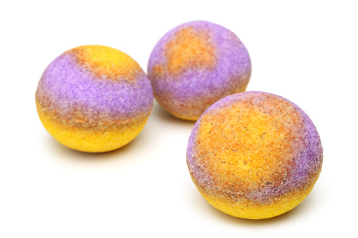 Aromatic bath bombs on white background