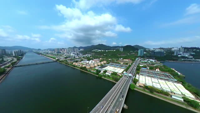 Aerial Hyperlapse of the Sha Tin Sewage Treatment Works, in ShaTin Hoi, Ma Liu Shui, Hong Kong