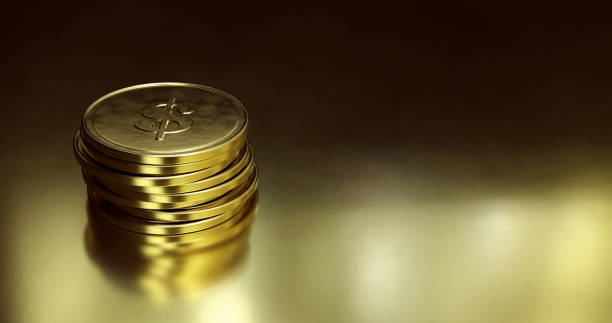 istock Gold coins stacked over golden background. 3D render image with copy space. 1460311813
