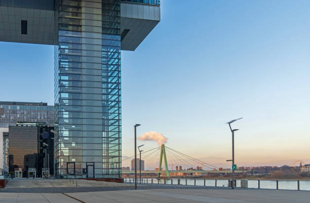 Cologne, Germany, January 2023:  The old harbor has been transformed into a modern city district, called Rheinauhafen,  with office and apartment buildings  on the left banks of the Rhein River. Some of the buildings are called \