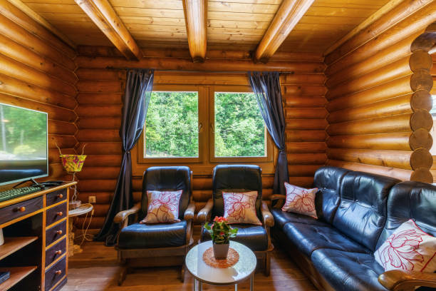 istock Interior of a wooden house 1460315086