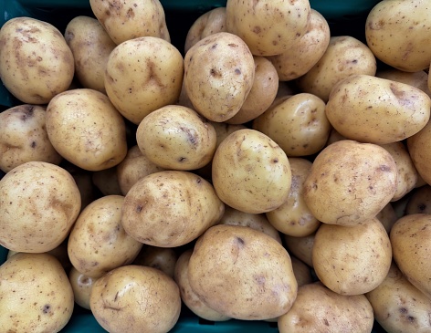 Fresh in season potatoes at a market