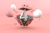 Pink number 4 a happy birthday concept. 3d render