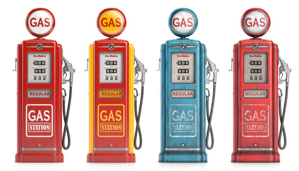Retro gas fuel pump station isolated on white. 3d illustration