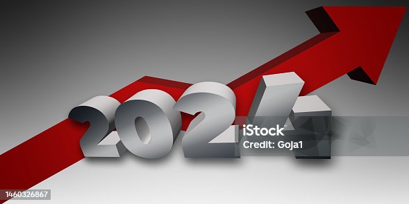 istock Red arrow up for 2024 3d Illustrations on gray background 1460326867