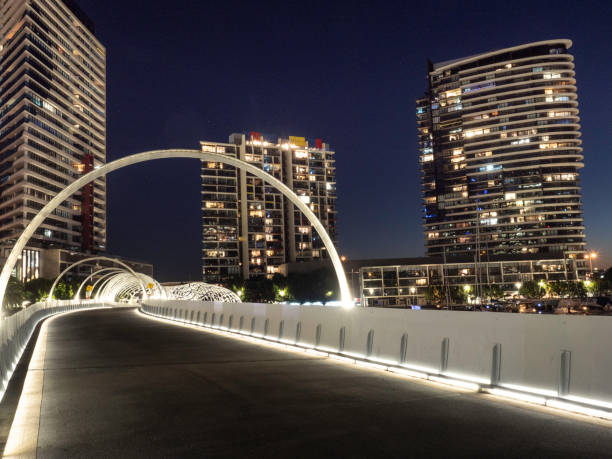 istock Elevated walkway and cityscape at night 1460334222